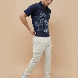 Fame Forever By Lifestyle Navy Relaxed Fit Printed Polo T-Shirts image 4