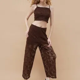 Ginger By Lifestyle Brown Regular Fit Self Pattern Trousers image 4