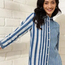 Fabindia Indigo Cotton Striped Shirt image 4