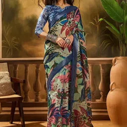 Moda Rapido Floral Zari Linen Blend Handloom Saree-picture-35
