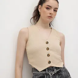 The Roadster Life Co. V-Neck Button-Down Crop Vest Top-image-21