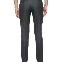 Louis Philippe Dark Grey Slim Fit Checks Flat Front Trousers image 2