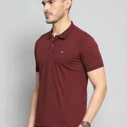 Cloak & Decker by Monte Carlo Wine Cotton Blend Regular Fit Solid Polo T-Shirt image 4