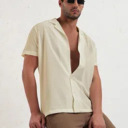 showoffff SHOWOFF Beige Relaxed Fit Solid Shirt image 4