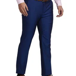 Park Avenue Blue Super Slim Fit Texture Trousers image 4