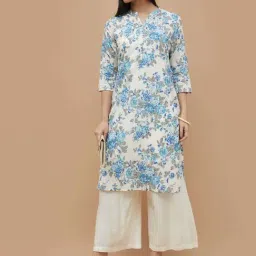 Melange By Lifestyle Blue Cotton Regular Fit Floral Print Kurta image 3