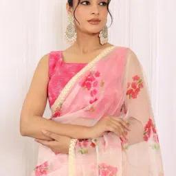 Label Kanupriya Cream Floral Bougainvillea Saree with Sequinned Shibori Blouse image 5