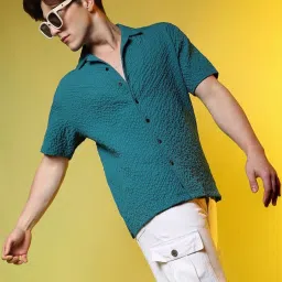 Campus Sutra Green Regular Fit Self Pattern Shirt image 4