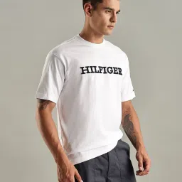 Tommy Hilfiger White Embroidered Logo Regular Fit Cotton T-Shirt image 4
