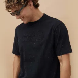 Fame Forever By Lifestyle Black Cotton Regular Fit Self Pattern T-Shirts image 4