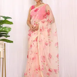 Label Kanupriya Cream Floral Bougainvillea Saree with Sequinned Shibori Blouse image 2