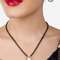 Zaveri Pearls Gold Tone Austrian Diamonds Round Shape Beaded Mangalsutra & Earring Set for Women-picture-22