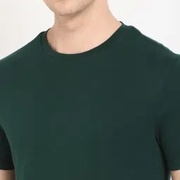 TOMMY HILFIGER Green Solid Regular Fit Cotton T-Shirt image 4