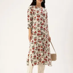 Amukti White Rayon Printed Three-Quarter Sleeves Kurta image 4