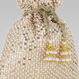 Anouk Embellished Sequined Tasselled Potli Clutch image 4