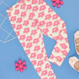 Pantaloons Junior Pink & Cream Cotton Floral Print Leggings-picture-25