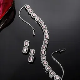 Zeneme Rhodium Plated AD Studded Jewellery Set-image-63