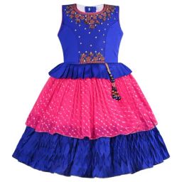 Wish Karo Girls Blue Embroidered Party Dress-picture-39