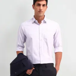 Arrow Purple Cotton Slim Fit Striped Shirt-image-7