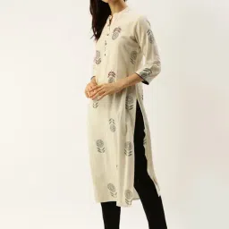 Rajnandini Beige Cotton Printed Straight Kurta image 4