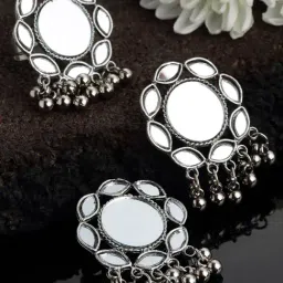 Panash Oxidized Silver Plated Mirror Work Jewellery Set-image-35