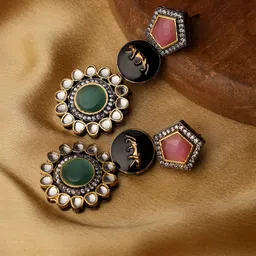 VENI 18K Gold-Plated Kundan Studded Contemporary Drop Earrings-picture-56