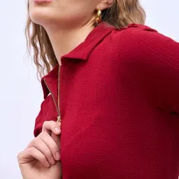 Styli Red Self A Line Dress image 4