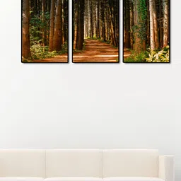 999Store Set Of 3 Brown & Green Forest Lanes Handpainted Wall Art-image-72
