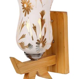 1ST TIME Gold-Toned & Beige Printed Wood Frustum Shaped Wall Lamp-picture-37