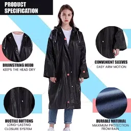 HACER EVA Hooded Type Top Button Closer Black Raincoat Free Size for Unisex, EXRS09C-N image 3