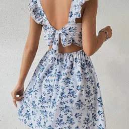 Outzidr Women Floral Print Square Neck Ruffle Skater Dress image 4