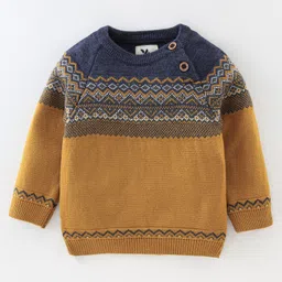 Yellow Apple DC Cotton Full Sleeves Sweater With Intarsia Design - Brown-picture-15