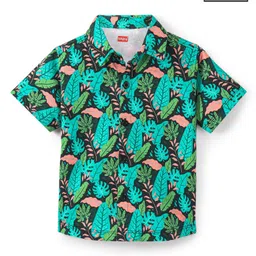 Babyhug Cotton Knit Half Sleeves Regular Collar Leaves Printed Shirt - Green & Blue-picture-27