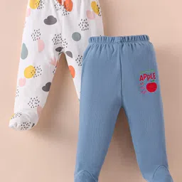 Ben Benny 100% Cotton Knit Full Length Footed Legging with Fruit Print Pack of 2 - White & Navy Blue-picture-29