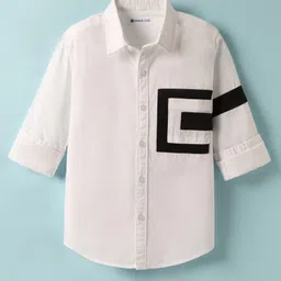 kookie kids india Kookie Kids Poplin Woven Full Sleeves Shirt With Patch Detailing - White-picture-14