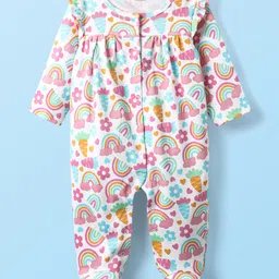 Babyhug Cotton Knit Full Sleeves Footed Sleep Suit With Floral Print - Pink-picture-30