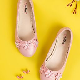 Toothless Floral Applique Detailed & Pearls Embellished Ballerinas - Metallic Pink-picture-16