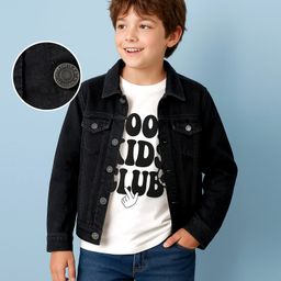 arias by lara dutta Arias Cotton Stretch Full Sleeve Front Button Denim Jacket With Text Print T-Shirt - Black-picture-43