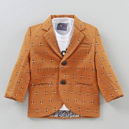 Dapper Dudes Full Sleeves Abstract Printed Blazer & Tee Set - Mustard-picture-9