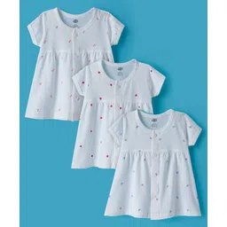 Zero Sinker Knit Half Sleeves Frock With Floral Print Pack Of 3 - White-picture-10