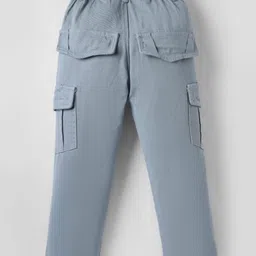 Olio Kids Cotton Woven Full Length Solid Color Trouser with Pockets - Light Grey image 2