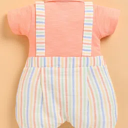 Wonderchild Half Sleeve Bear Face Patch Detailed & Striped Romper - Deep Peach image 2