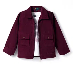 Robo Fry Cotton Woven Full Sleeves Jacket T-Shirt & Trouser Set With Text Print - Maroon & White image 2