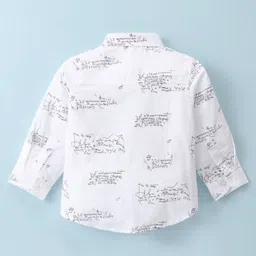 ToffyHouse 100% Cotton Woven Full Sleeves Text Printed Shirt & Trouser Set with Bow & Suspender - Brown image 3