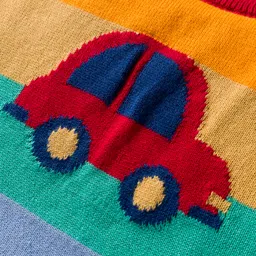 ToffyHouse Knitted Full Sleeves Striped Sweater with Car Print - Red image 3