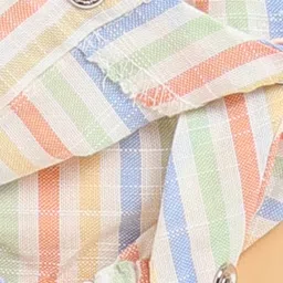 Wonderchild Half Sleeve Bear Face Patch Detailed & Striped Romper - Deep Peach image 4