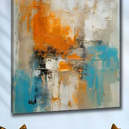 Livin'luxe Beige & Orange Canvas Abstract Wall Painting-picture-26