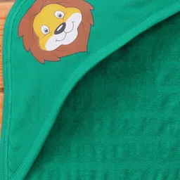 Babyhug Terry Knit Hooded Wrapper With Striped & Lion Print L 73 x B 73 cm - Green image 5
