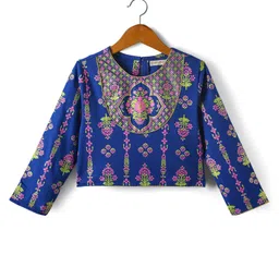 EARTHY TOUCH Single Jersey Knit Full Sleeves Choli Lehenga Set with Dupatta & Floral Print - Blue image 5