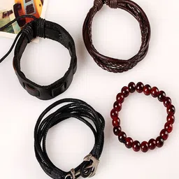 The Roadster Lifestyle Co Pack Of 4 Beaded Leather Cord Bracelet image 2